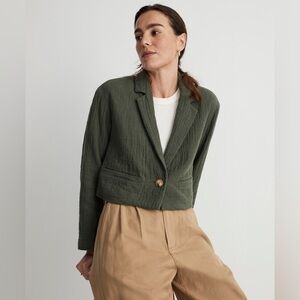 The Drop-Shoulder Crop Blazer in Foraged Green